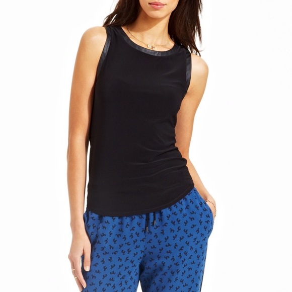 RACHEL Rachel Roy Tops - Rachel Roy Faux Leather Trim Stretch Tank Top